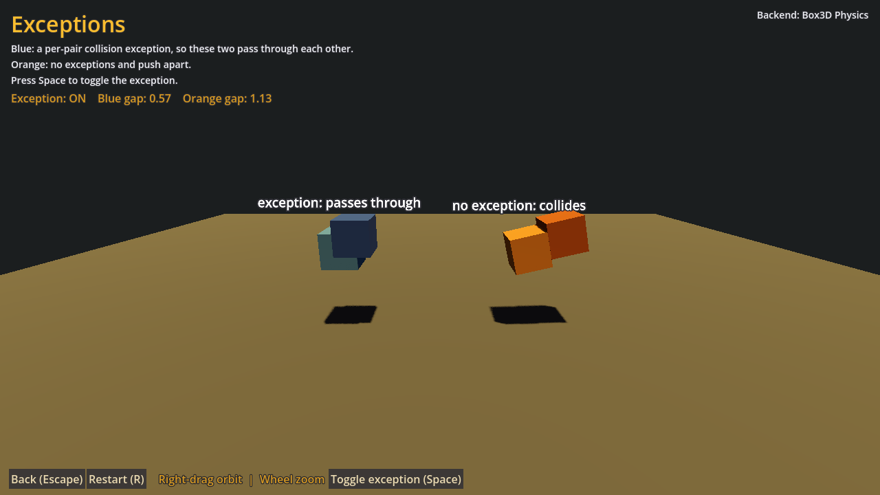 Collision exceptions demo
